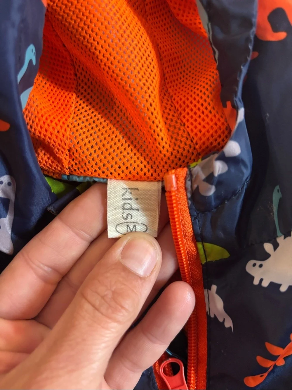 Kids Navy Dinosaur Hooded Windbreaker Jacket with Orange Trim size M (24m)